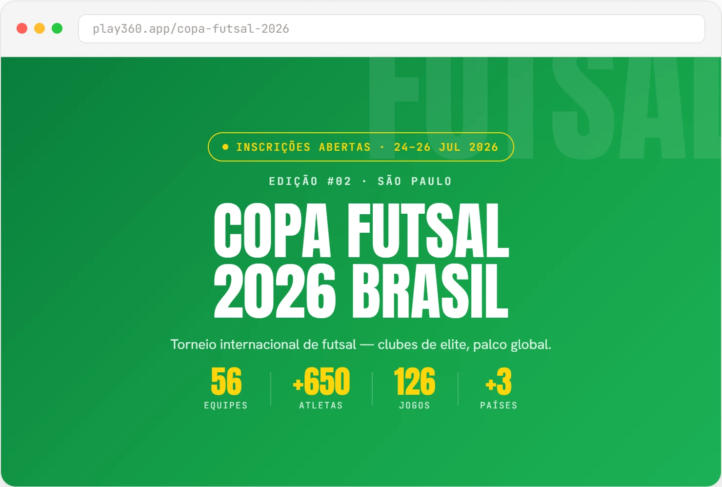 Página pública do torneio Copa Futsal 2026